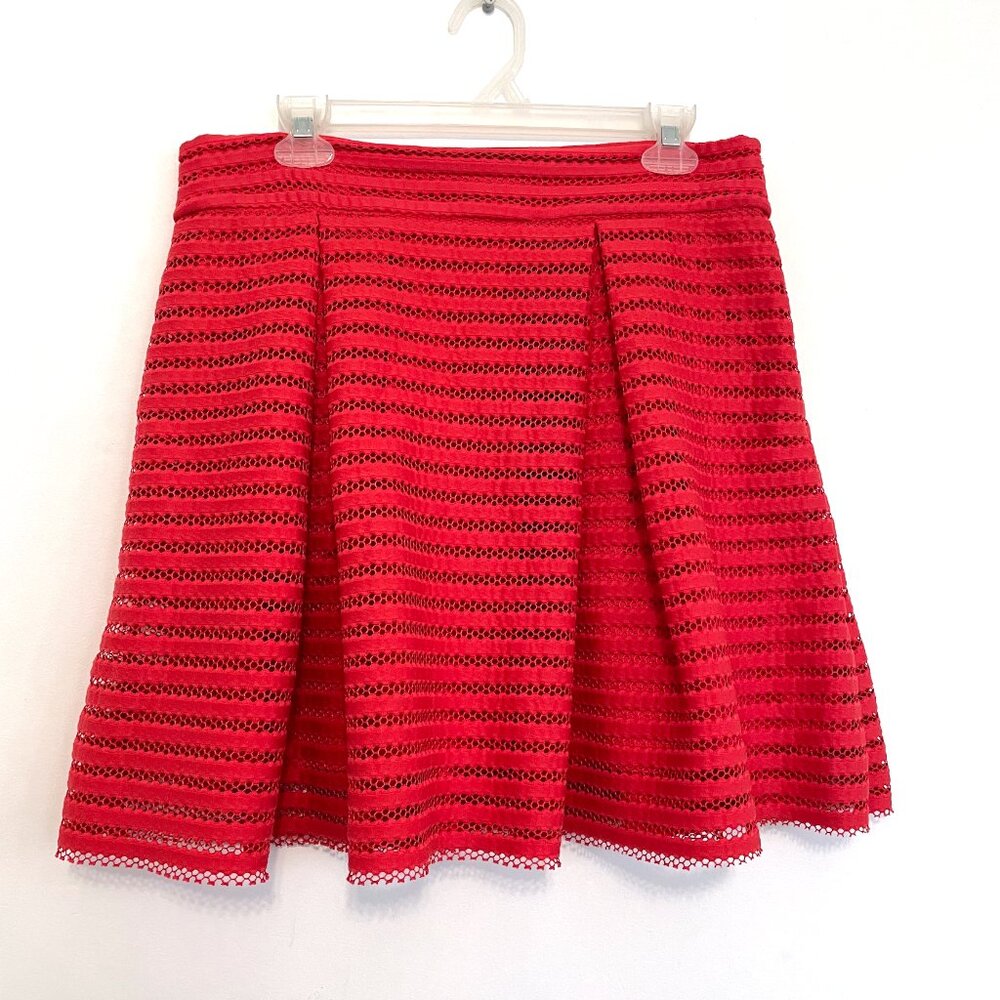 EXPRESS Mesh High Waisted Full Pleated Skirt Red Striped 2010s Mini A-Line Skirt - Picture 2 of 16